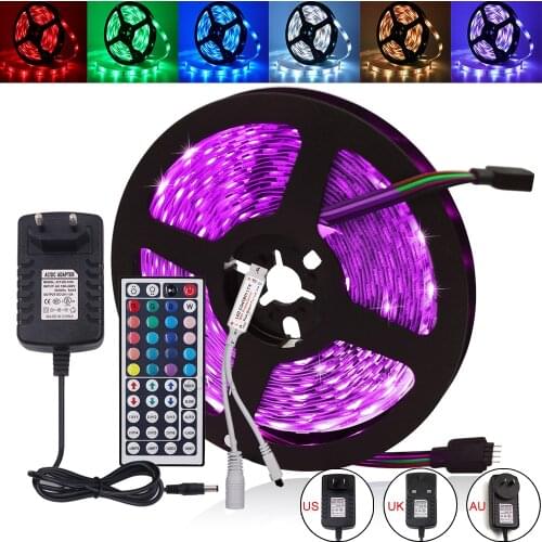 12V 5m 2835 5050 RGB LED Strip Light 300LEDs 44key Remote Contronl 60LED/m Waterproof LED Tape String with DC Power Adapter