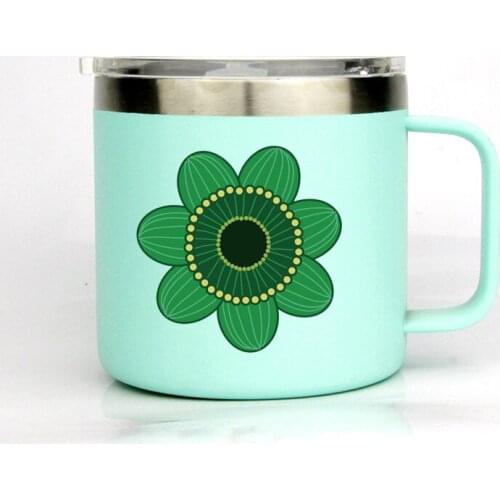 14oz coffee cup green flower double wall stainless steel mug cup water bottle car cup