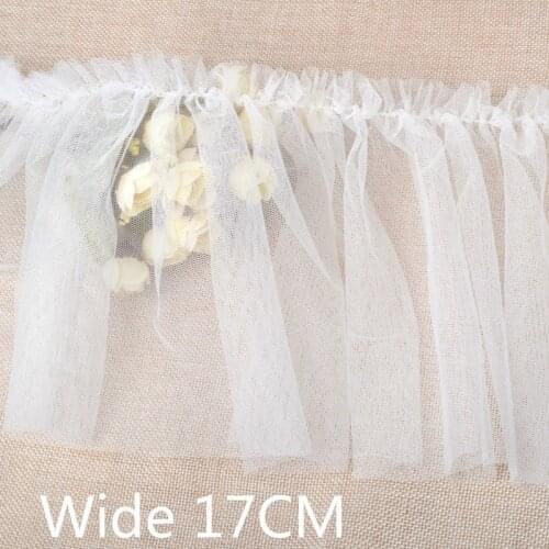 17CM Wide White Black Pleated Fold Mesh Tulle Lace Fabric Ribbon Trim Sewing DIY Crafts Cushion Curtain Garment Dress Tassel