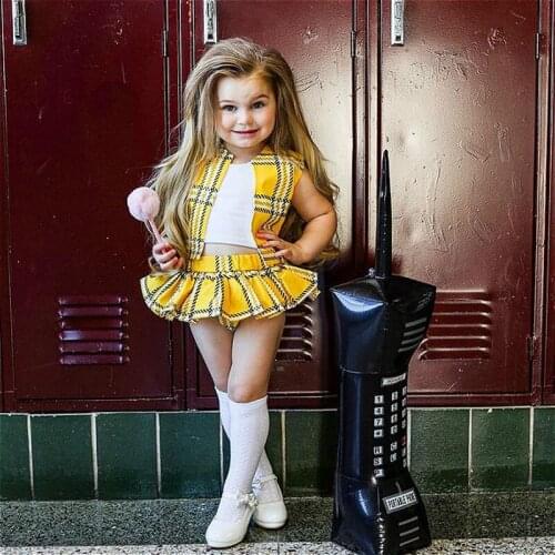 3Pcs Baby Girls Clothes Sets Toddler Plaid Vest Coat + Solid Tank Tops + A-line Skirt Shorts Princess Infant Outfits 0-24M