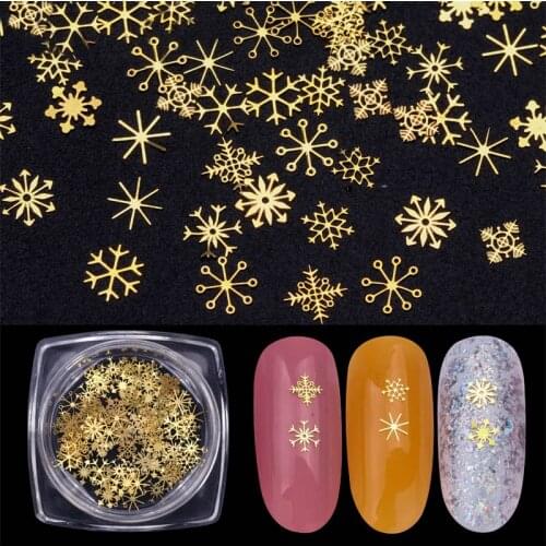 90pcs/lot 3D Gold Metal Slices Nail Art Decoration Christmas Snowflake DIY Design Hollow Tiny Slice Nail Accessories decorations