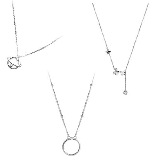 925 Sterling Silver Pin Exquisite Style Necklaces Such As Hollowed Out Butterfly Circle Bead Universe Planet