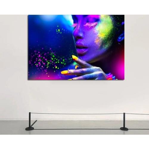 Woman Abstract Canvas Painting Fluorescent Modern Wall Art Poster Picture Home Decoration Print No Frame