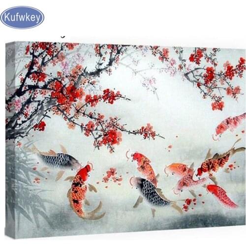 Diamond Embroidery Full Display plum blossom kio Picture Of Rhinestones 5d Diamond Painting fish Mosaic Diamond Needlework decor