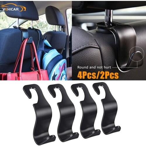 VEHICAR 4PCS/2PCS Car Headrest Back Seat Hook Storage For Auto Handbag Clothes Coats Grocery Bags Back Seat Organizer Universal