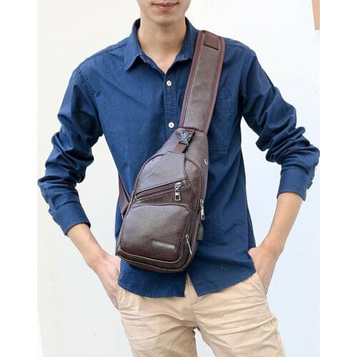 Brand New Mens Leather Chest Sling Packs Shoulder Cross Body Bag Cycle Day Packs Satchel
