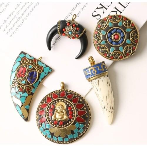 Different Size Brass Crushed Rammel Avalokitesvara Nepal Beads Prayer Buddha Horn Tibetan Necklace Bracelets DIY Jewelry Making