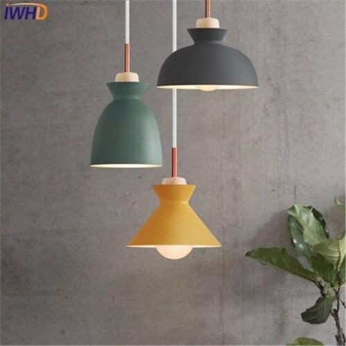 Simple Style Wood Droplight Modern LED Pendant Light Fixtures For Dining Room Color Iron Hanging Lamp Home Indoor Lighting
