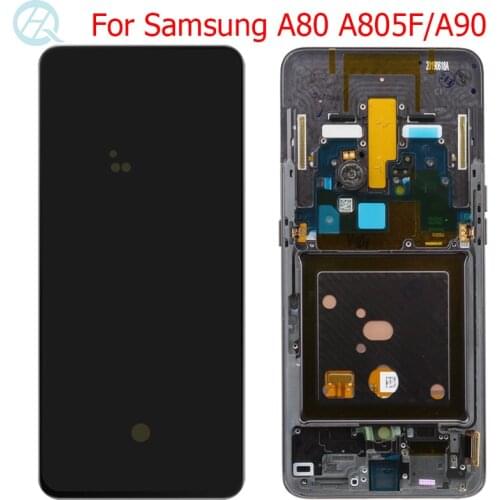 Original AMOLED Display For Samsung Galaxy A80 A805F LCD With Frame For Samsung A90 A905F Display Touch Screen Panel Assembly