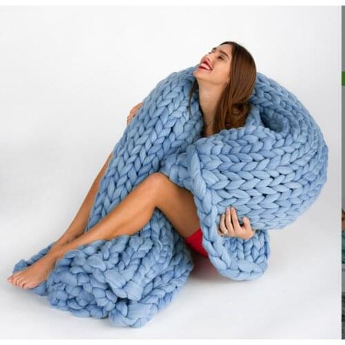 Fine joy Soft Thick New Winter Warm Blanket Hand-woven Big Size Bed Blankets Chunky Knitted Wool Sofa Cover Bedspreads