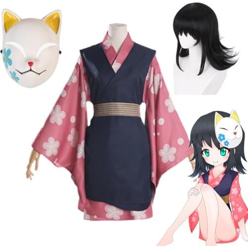 Kimono Anime Demon Slayer Kimetsu no Yaiba Makomo Cosplay Costume Kimono Uniform Accessories Full Set Women Mens Halloween Party