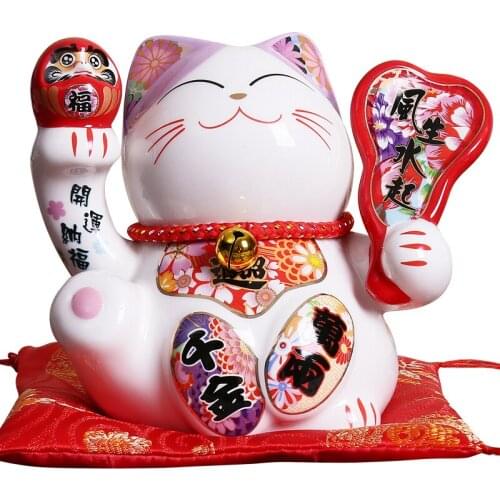 5 Inch Japanese Lucky Cat Statue Porcelain Creative Lucky Cat Piggy Bank Lucky Cat Feng Shui Home Furnishing Gift Piggy Bank