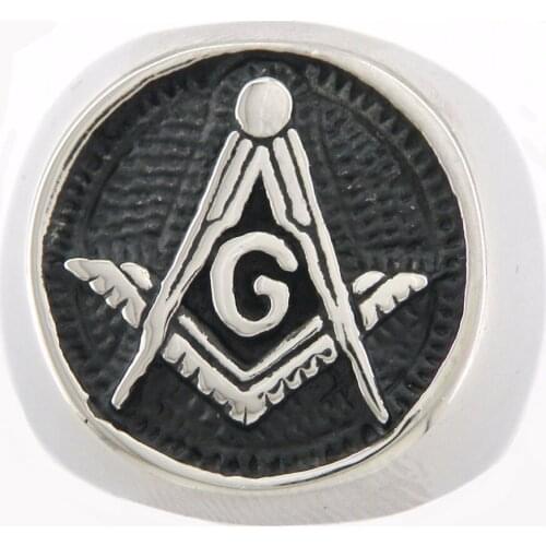 FANSSTEEL Stainless Steel Freemansory Jewelry Ruler and Square Master Mason Masonic Ring FSR09W48