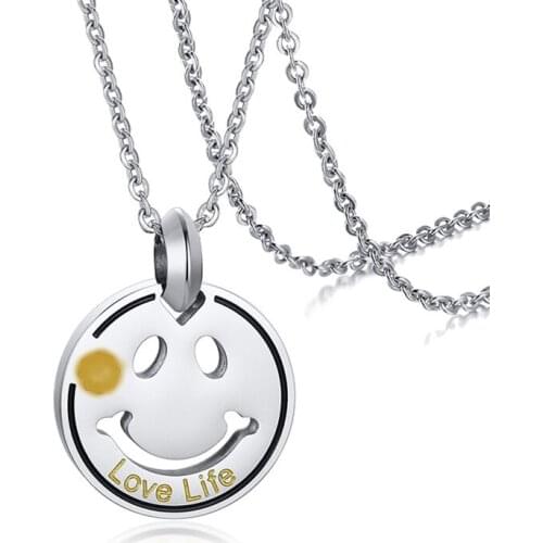 2021 Fashion Hip-hop Smiley Titanium Steel With Love Life Motivational words Pendant Simple Necklace Suitable For Women And Men