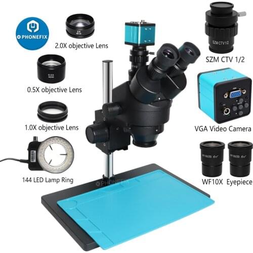 Simul-Focal 3.5X-90X Continuous Zoom Stereo Trinocular Microscope VGA 38MP 1080P HDMI USB Video Camera for Soldering Repair