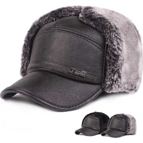 Winter Men Luxury Winter Fur Bomber Hats Warm Soft Quality Leather Outdoor Mountaineering Adventure Ear Protection Cold Cap LF01