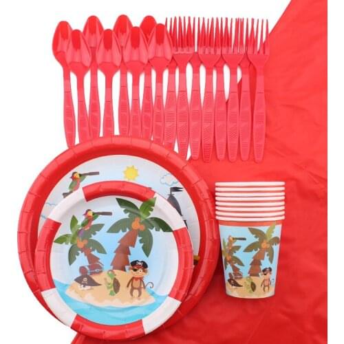 Red Pirate Tableware Set Boy Birthday Celebration Childrens Day Party Decoration Supplies Disposable Tableware Set Party Suppli