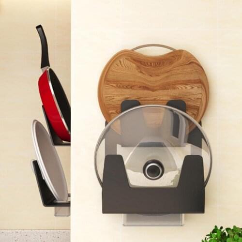 Pots Lid Rack Wall Mounted Self-adhesive Punch Free Space Aluminum Pot Lid Strong Loading Pan Pot Cover Stand Kitchen Organizer
