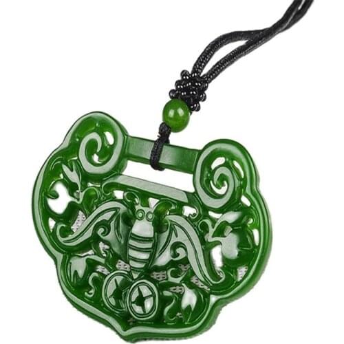 Jade Hollow Pendant Green Jade Fushou Ruyi Pendant Long Life Lock Jade Pendant