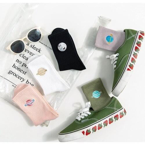 Woman Socks Autumn Cute Japanese Harajuku Planet Magic Array Embroidery Long Socks Korean Women Style Kawaii Girls Socks Gifts