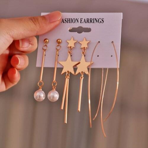 Hesiod New Fashion Gold Earrings Women Pearl Star Earrings Circle Big Geometric Earrings Modern Jewelry