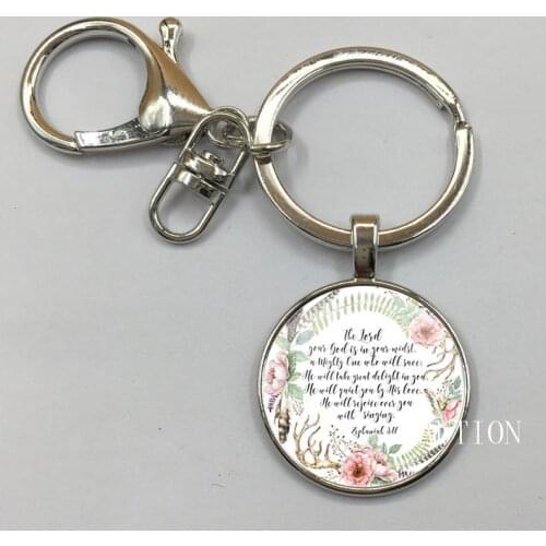 New The Lord your God in your midst Zephaniah 3 17 Bible Verse Charm Keychain Quote Jewelry Fashion Gift for Christian Women