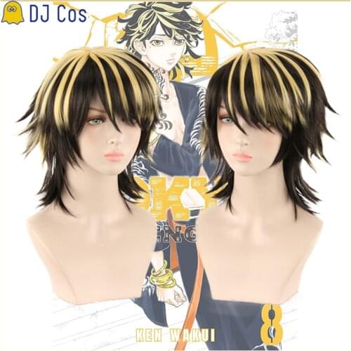 Tokyo Revengers Hanemiya Kazutora Anime Cosplay Wig Black Yellow Short Wig Heat Synthetic Fiber Hair + Free Wig Cap Halloween