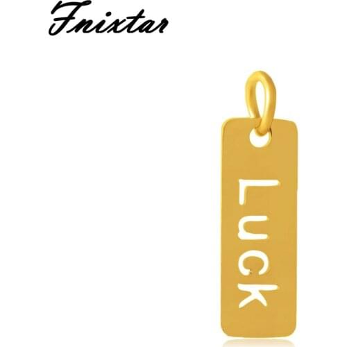 Fnixtar Luck Letter Charms Pendant Mini Charm Stainless Steel Words Charm Gold Color Jewelry Finding Wholesale 6*20mm 10pcs/lot