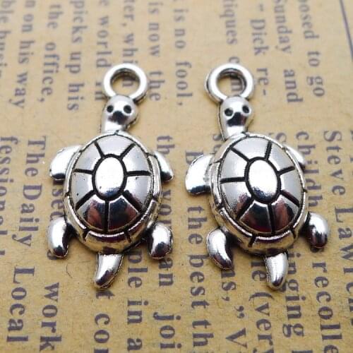 20 PCS/Lot 12mm*24mm Pendants Necklaces Antique Silver Color Tortoise Charms Handcraft For DIY Jewelry Making