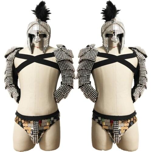 Festival Outfit Men Roman Knights Cosplay Costume GoGo Dancer Wear Party Stage Handmade Mirror Clothing Nightclub Male DN4563