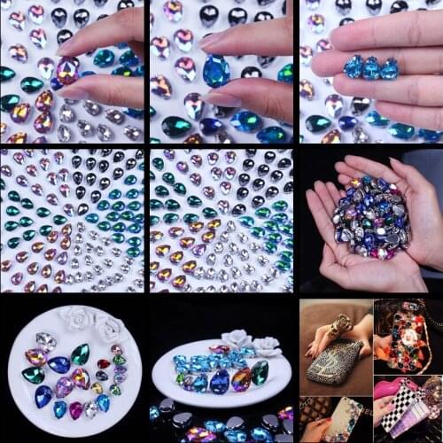 Pulaqi Sewing Teardrop Silver Setting Glass Crystal Jewelry Foiled Rhinestone Stones Metal Base Buckle Dress Shoes Accessories