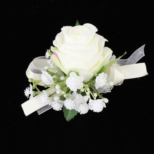 Look Realistic Rose Ribbon Bracelet Wedding Prom Wrist Corsage Hand Flower
