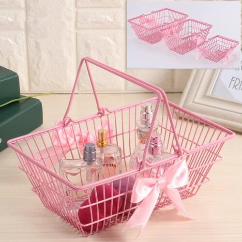 Pink Girl Mini Storage Basket Desktop Finishing Cosmetics Jewelry Storage Mini Shopping Basket Holder Desk Storage Toy