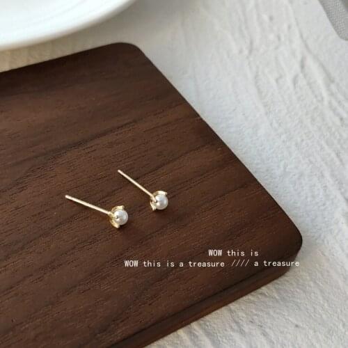 Real Gold Plated S925 Silver Pin and Pearl Stud Earrings Flower Earrings Womens Jewelry Cute Accessories Womens Earrings