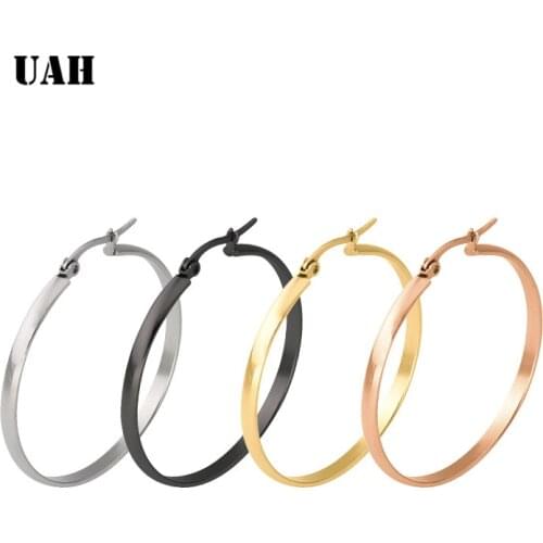 UAH 1 Pair Sexy Women Hypoallergenic Stainless Steel Rounded Smooth Big Large Hoop Earrings Jewelry 20-60mm