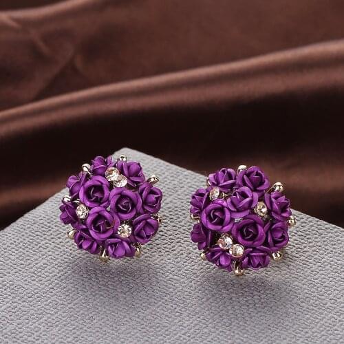 Blue Round Bouquet Stud Earring Wedding Flower Rhinestone Stud Earrings For Women Jewelry Earring Earrings Statement Jewelry
