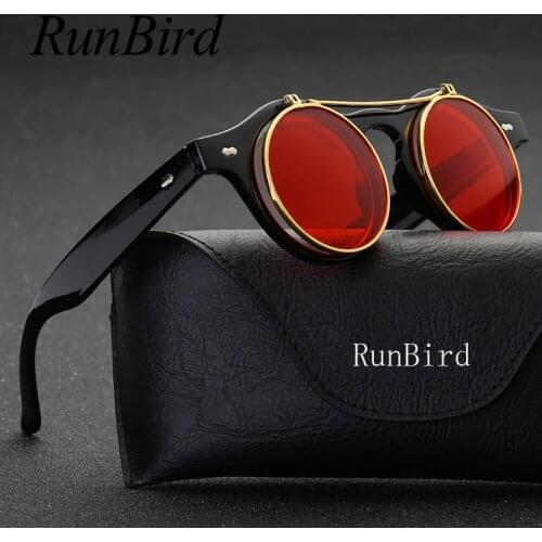 Steampunk Goth Goggles Retro Flip Up Round Sun Glasses for Women Vintage Black Sunglasses Men Oculos de sol Feminino R036
