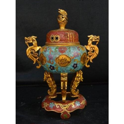 Old Chinese Bronze Cloisonne Enamel Dragon Beast Incense Burner Censer Incensory
