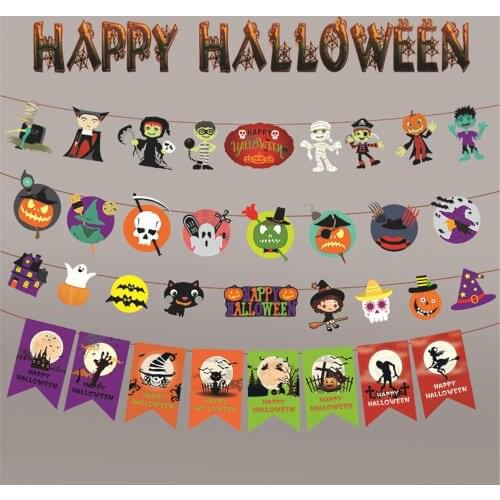Halloween Decoration Party Pull Flag Ghost Pumpkin Two-Sided Printed Banner Garlands Craft Supplies Holiday For Home Decorations