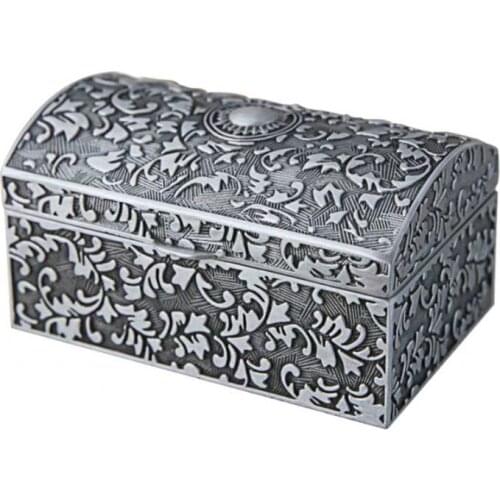 L93F Vintage Metal Jewelry Box Small Trinket Storage Organizer Box Chest Ring Case for Girls Women, Tin Color