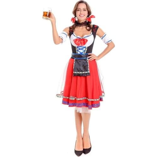 Corzzet High Quality German Beer Maid Costume Women Oktoberfest Dirndl Dress Adult Halloween Party Outfit