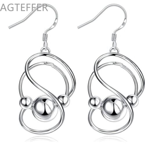 AGTEFFER 925 Sterling Silver Geometric Smooth Beads Earring Woman Party Fashion Jewelry Gifts