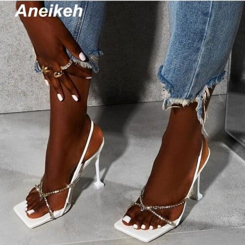 Aneikeh NEW Sexy Femmes Front & Rear Strap Sandales Summer Peep Toe High Heel Fashion Slip On Slides Ladies Gladiator Party Shoe