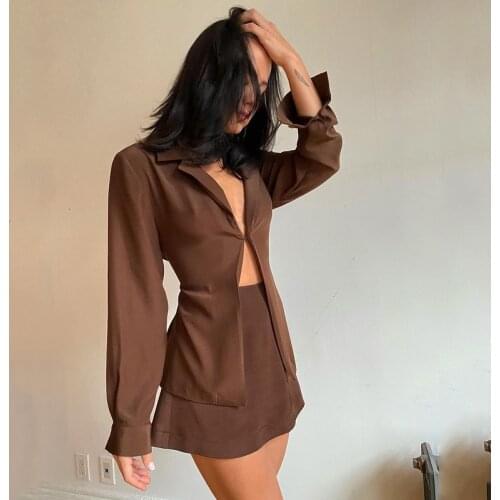 Tops Women 2021 Sets Outfits Sexy Two Piece Set Blouses and Shirts Skirt Vestido Mujer Mini Dress Cardigan Kleid Overalls Ropa
