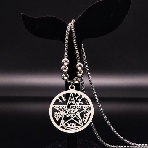10pcs Pentagram Stainless Steel Long Necklace for Men Jewelry Silver Color Choker Necklace Jewelry wicca maxi colar N17791