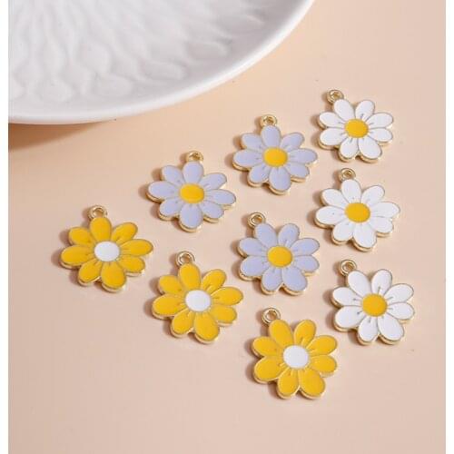 10pcs Enamel Daisy Flower Charms for Necklaces Pendants Earrings DIY Charms