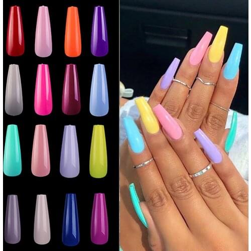 100 Pieces/box Full Cover Coffin Nails Long Acrylic Ballerina False Nail Tips Mix Multicolor Coffin Fake Nails Press On Nails