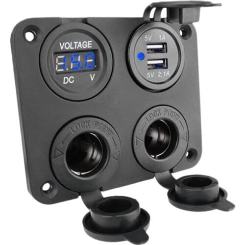 12-24V Dual USB Outlet Volt Power Outlet 4 in 1 with LED Voltage Display Lighter Socket Switch Panel for Car Boat