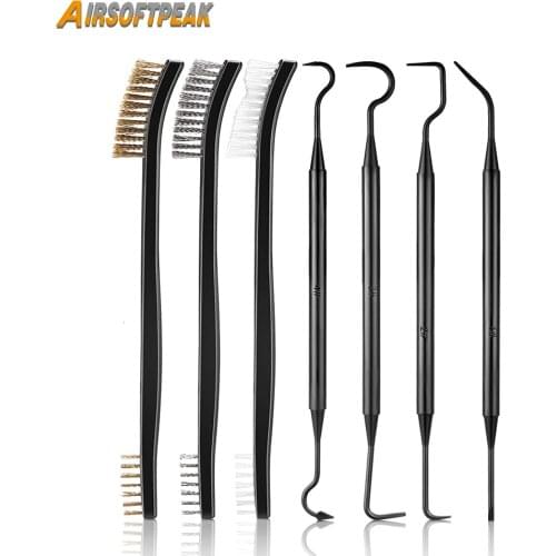 7pcs/Set 3pcs Wire Double-ended Brush Cleaning Kit Brass Steel Nylon Gun 4pcs Nylon Pick Set Tactical Rifle Cleaning Tools