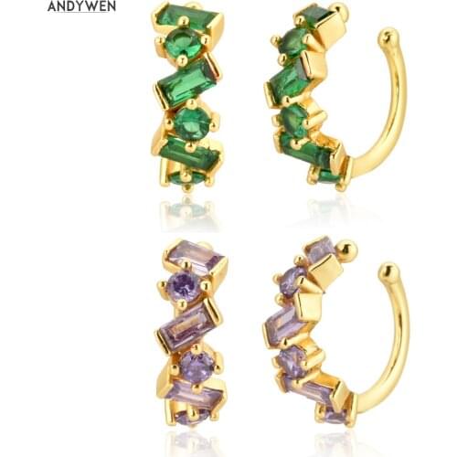 ANDYWEN 925 Sterling Silver Square Zircon Earcuff Ear Piercing Cuff Earring 2020 Piercing Luxury CZ Zircon Jewelry Women